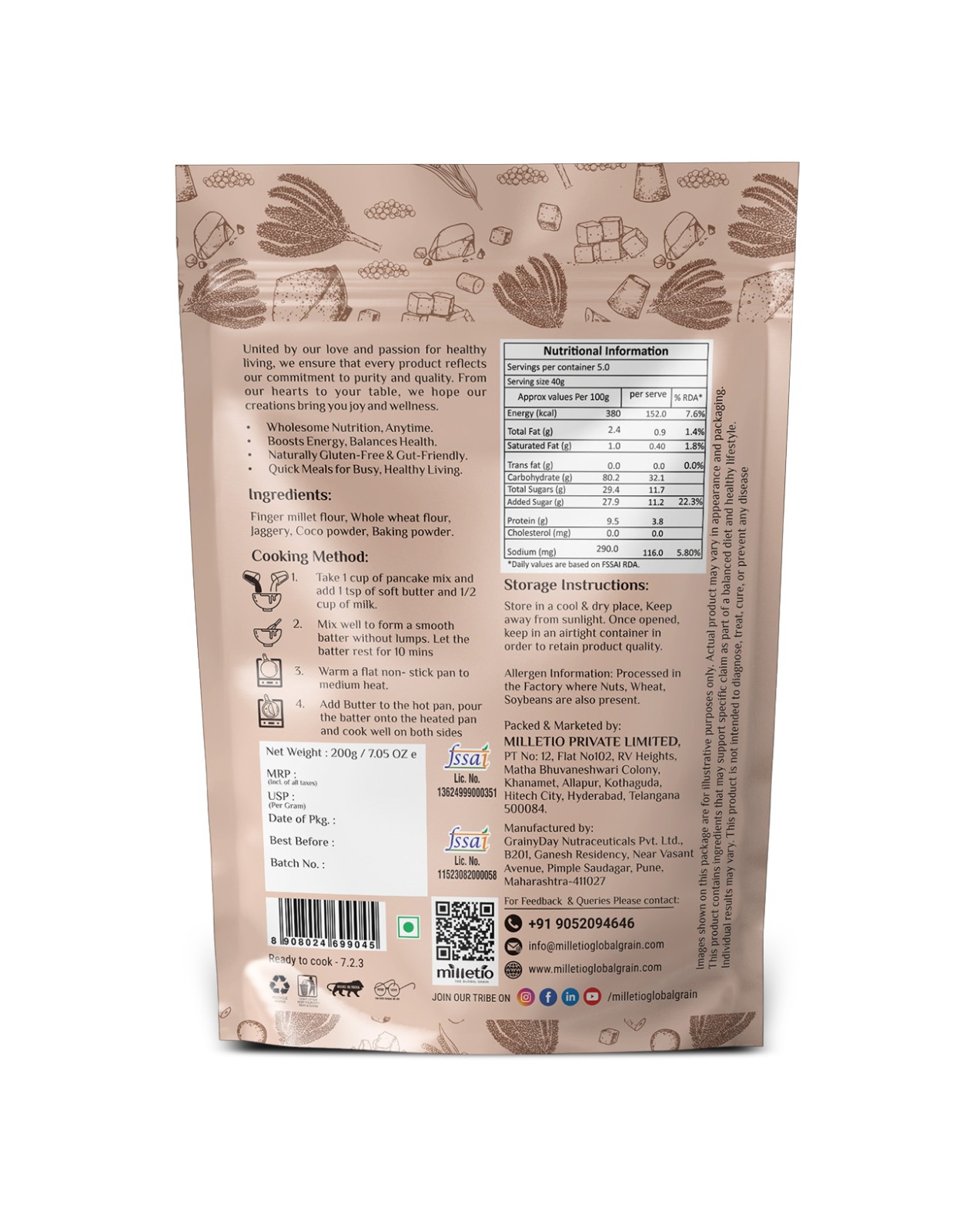 Ragi Chocolate Pan Cake Instant Mix